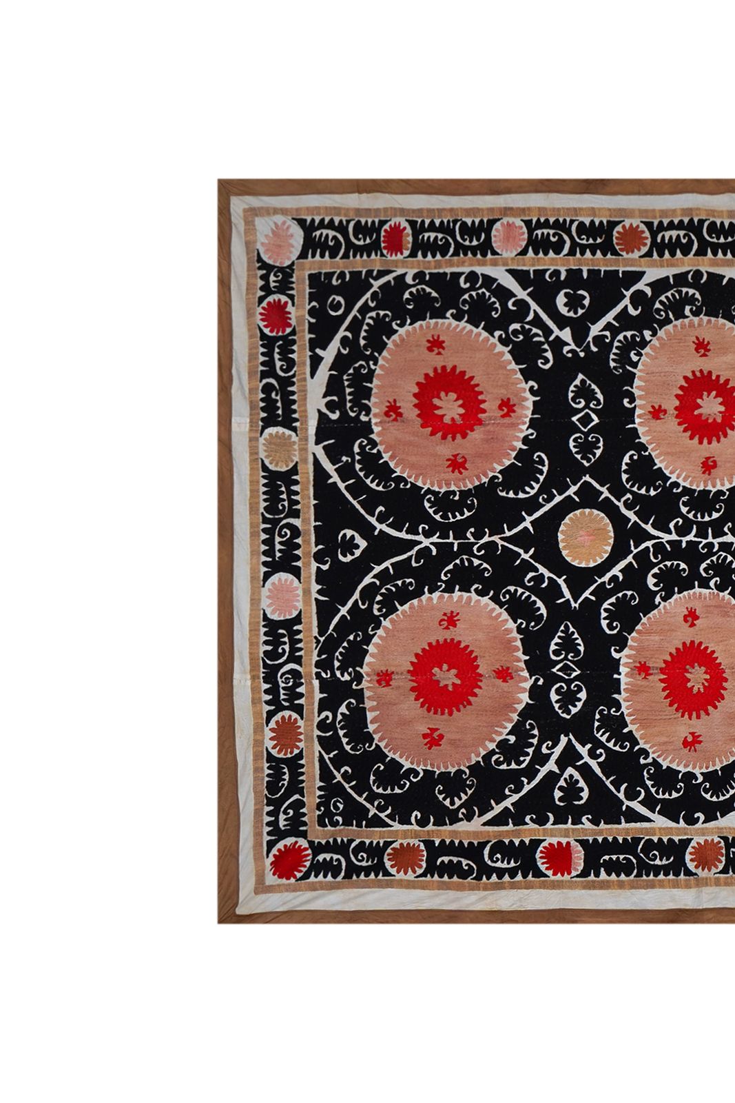 Vintage Black Suzani Wall Hanging, Ctton Embroidery, Extra Large Bedspread 7'2'' X 10'8'' photo Textiles