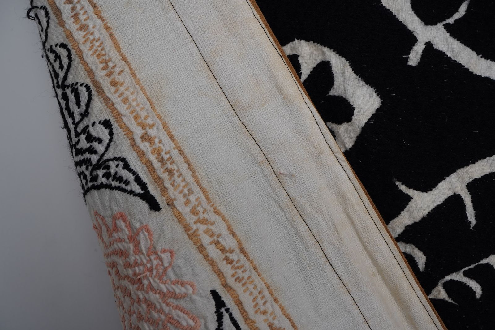 Vintage Black Suzani Wall Hanging, Ctton Embroidery, Extra Large Bedspread 7'2'' X 10'8'' photo vinterior