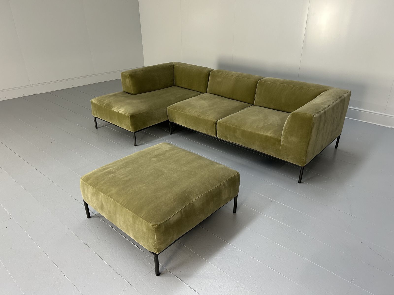 B&B Italia "Michel Effe" L Shape Sofa, Chaise And Footstools In Sage Velvet photo Furniture