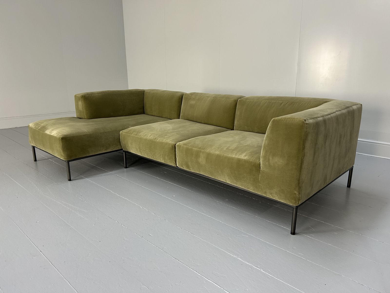 photo for sale B&B Italia "Michel Effe" L Shape Sofa, Chaise And Footstools In Sage Velvet