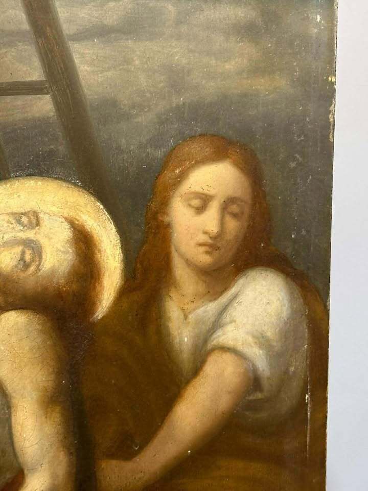 Early 20th Century 'Pieta' Italian School Oil On Zinc photo furniture