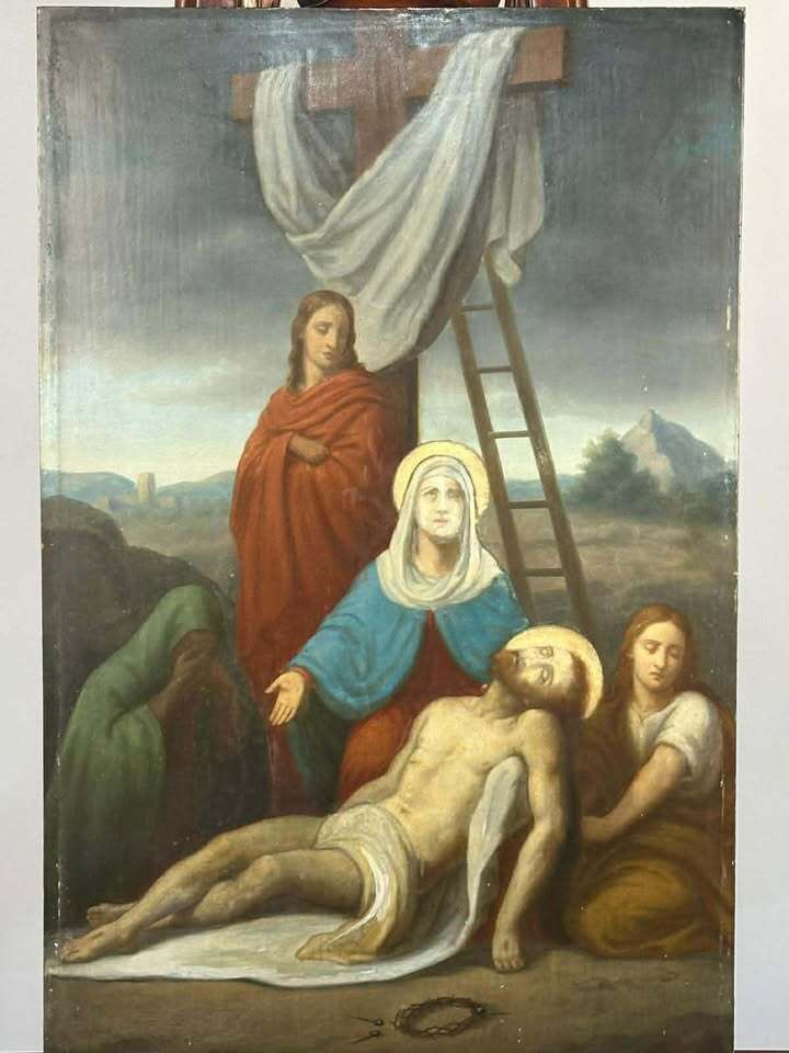 Early 20th Century 'Pieta' Italian School Oil On Zinc photo for sale