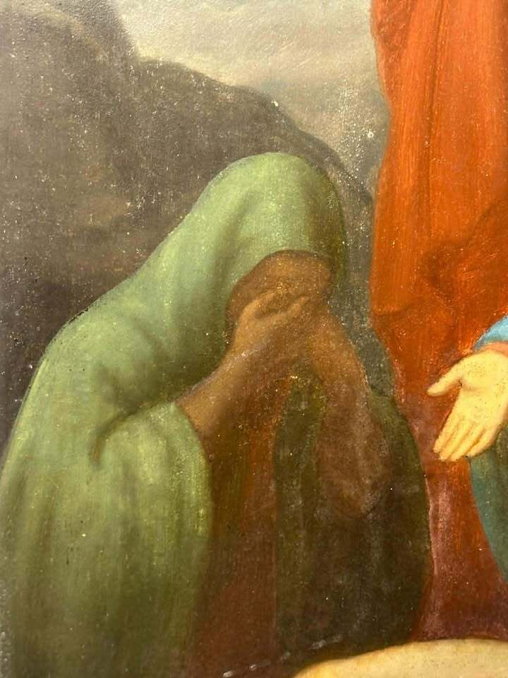 599.0 Early 20th Century 'Pieta' Italian School Oil On Zinc photo