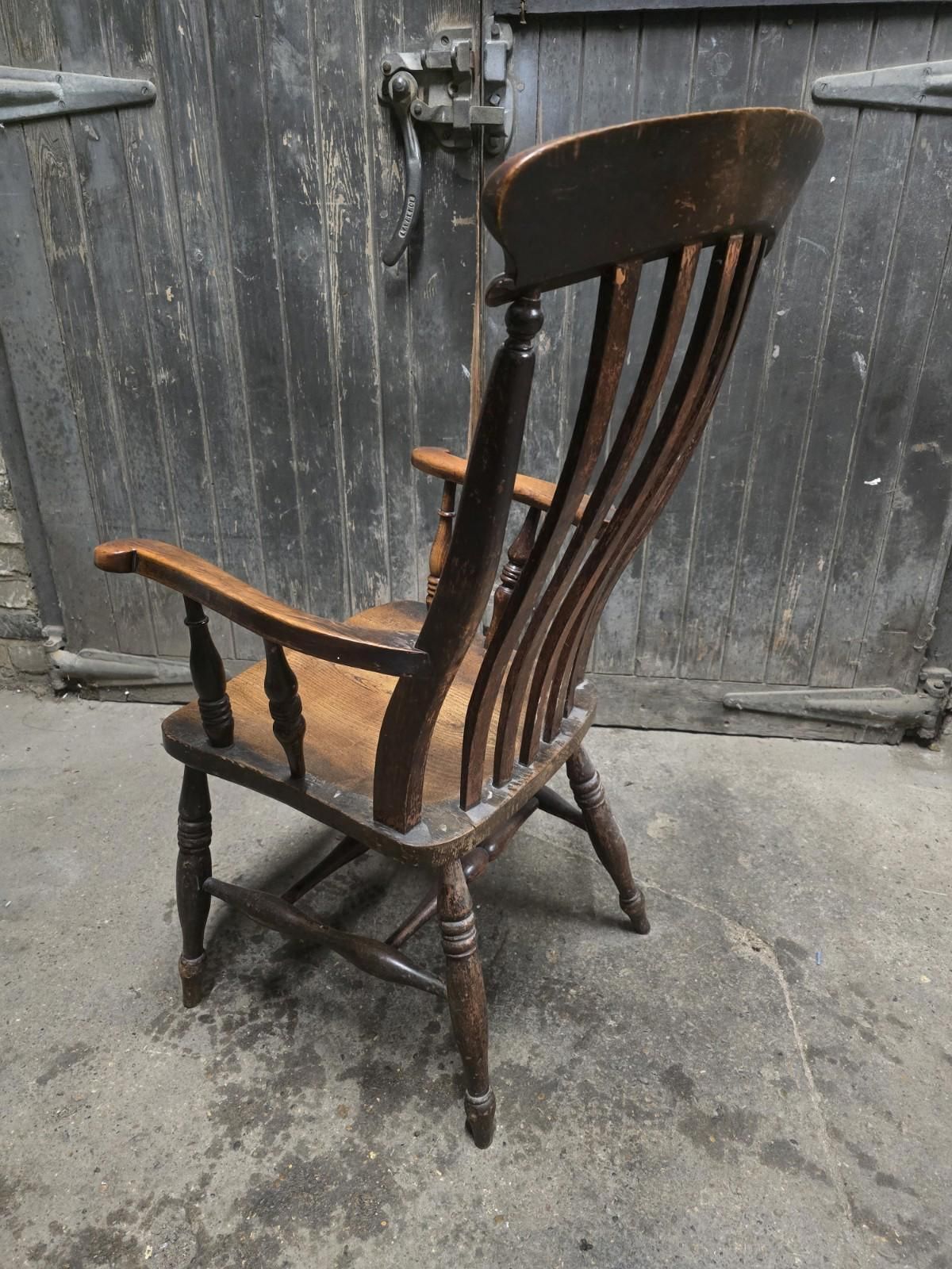 Antique 19th Century Victorian Elm Windsor Chair Armchair photo vintage