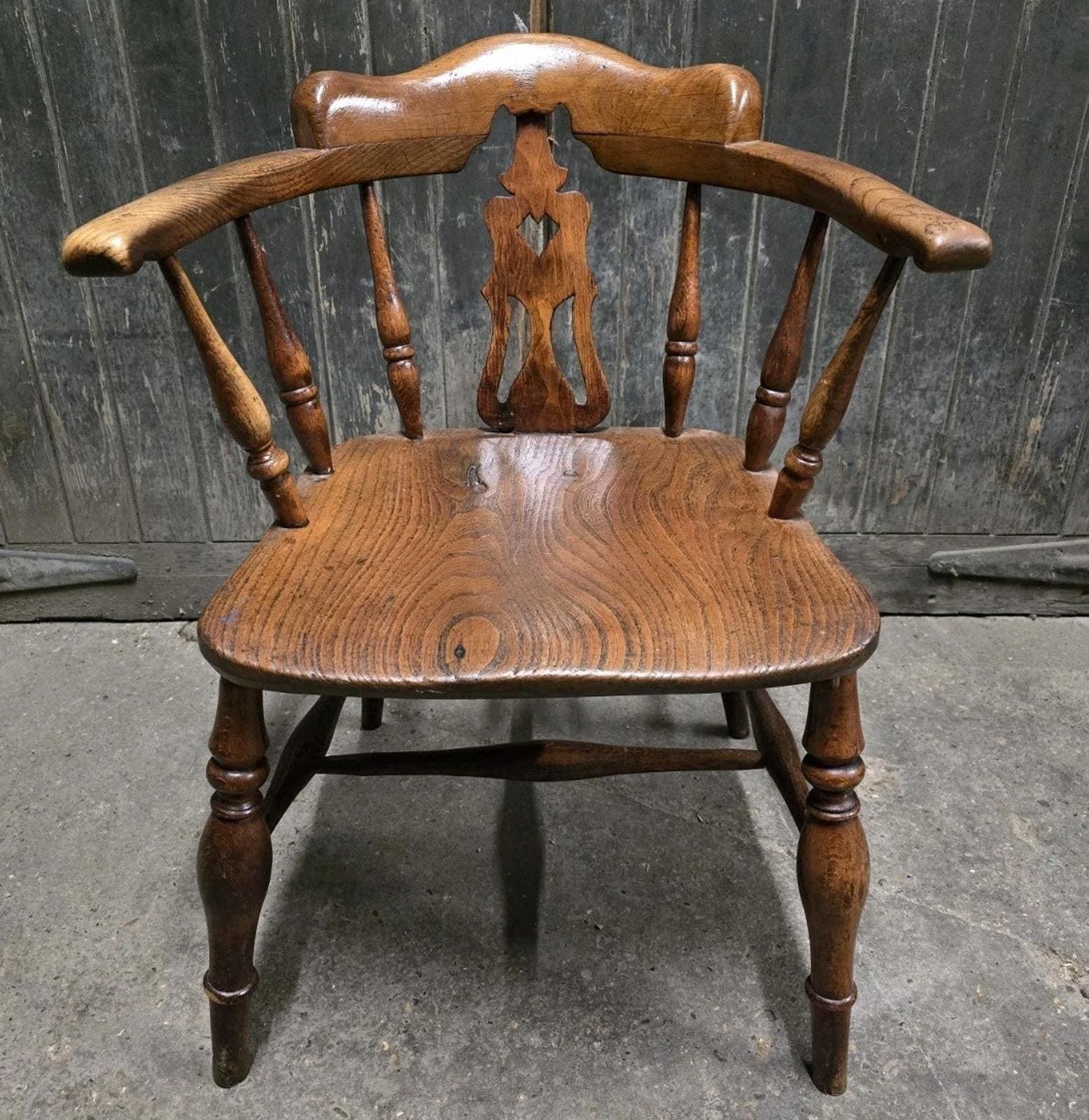 Antique 19th Century Victorian Elm Bow Chair Armchair