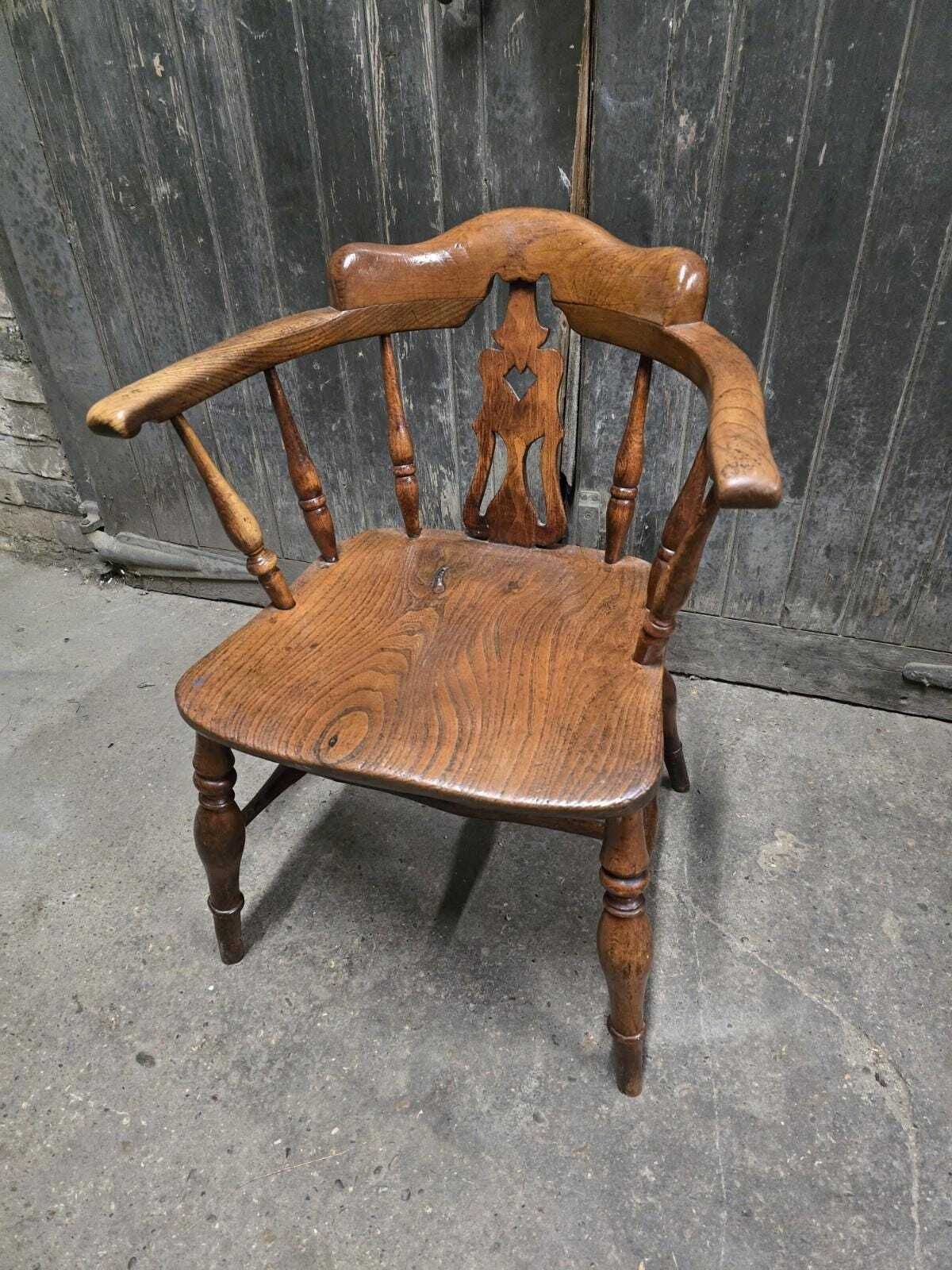 Antique 19th Century Victorian Elm Bow Chair Armchair photo for sale