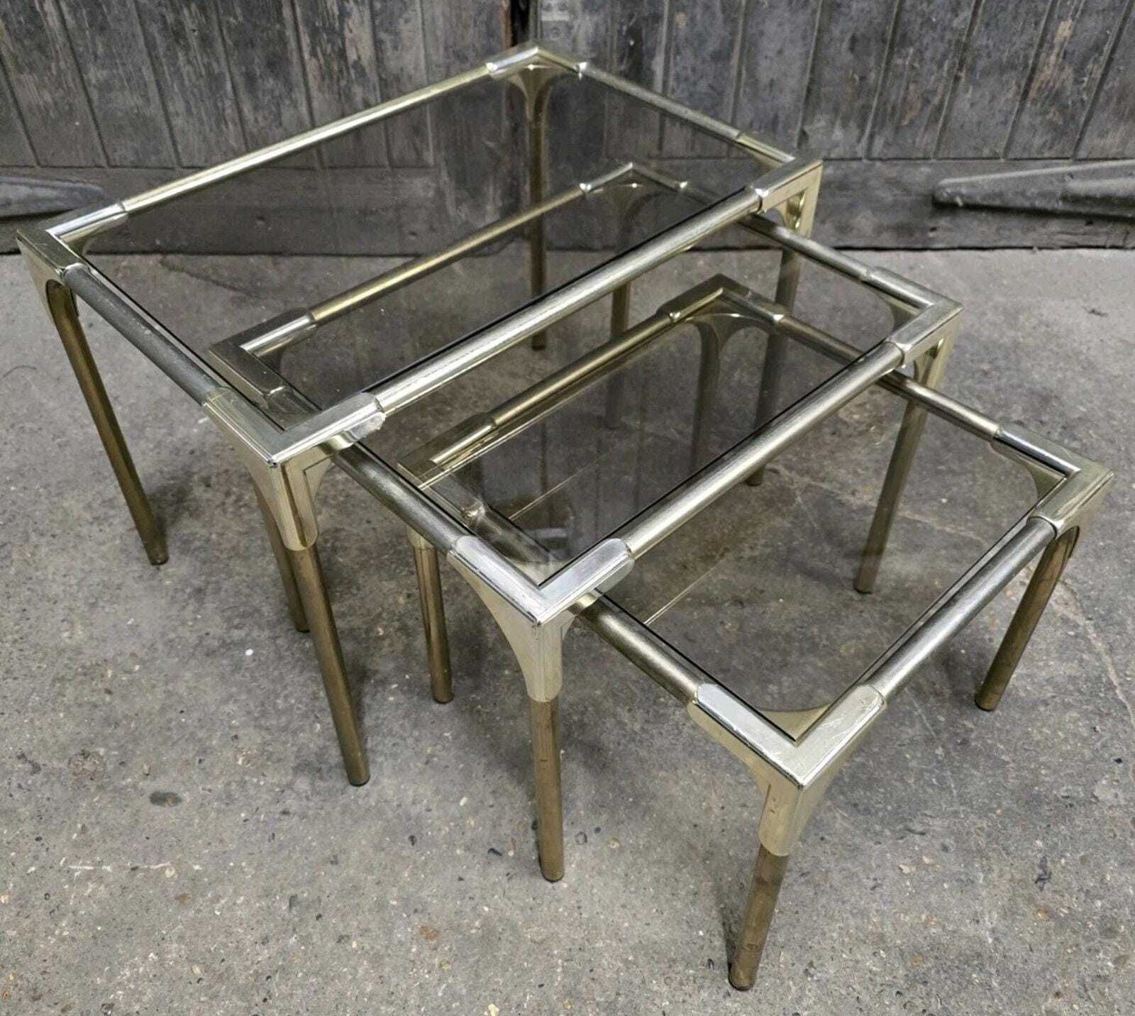 Italian Retro Vintage Mid Century Brass Nest Of Tables photo furniture