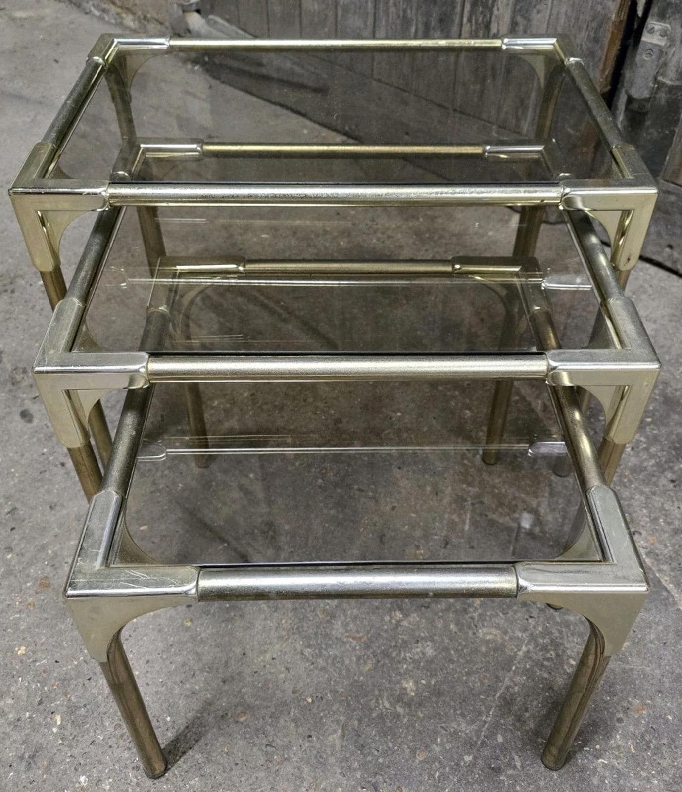 Italian Retro Vintage Mid Century Brass Nest Of Tables photo 395.0