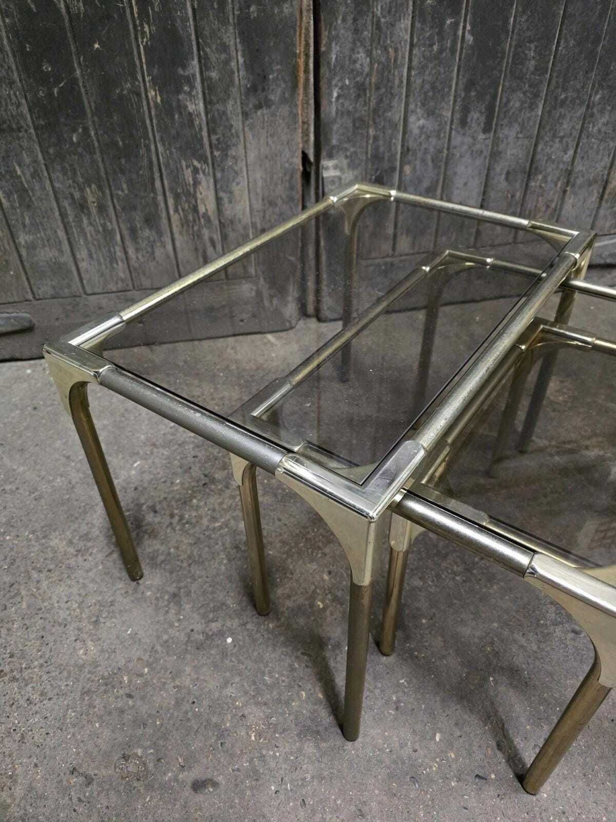 Italian Retro Vintage Mid Century Brass Nest Of Tables photo buy