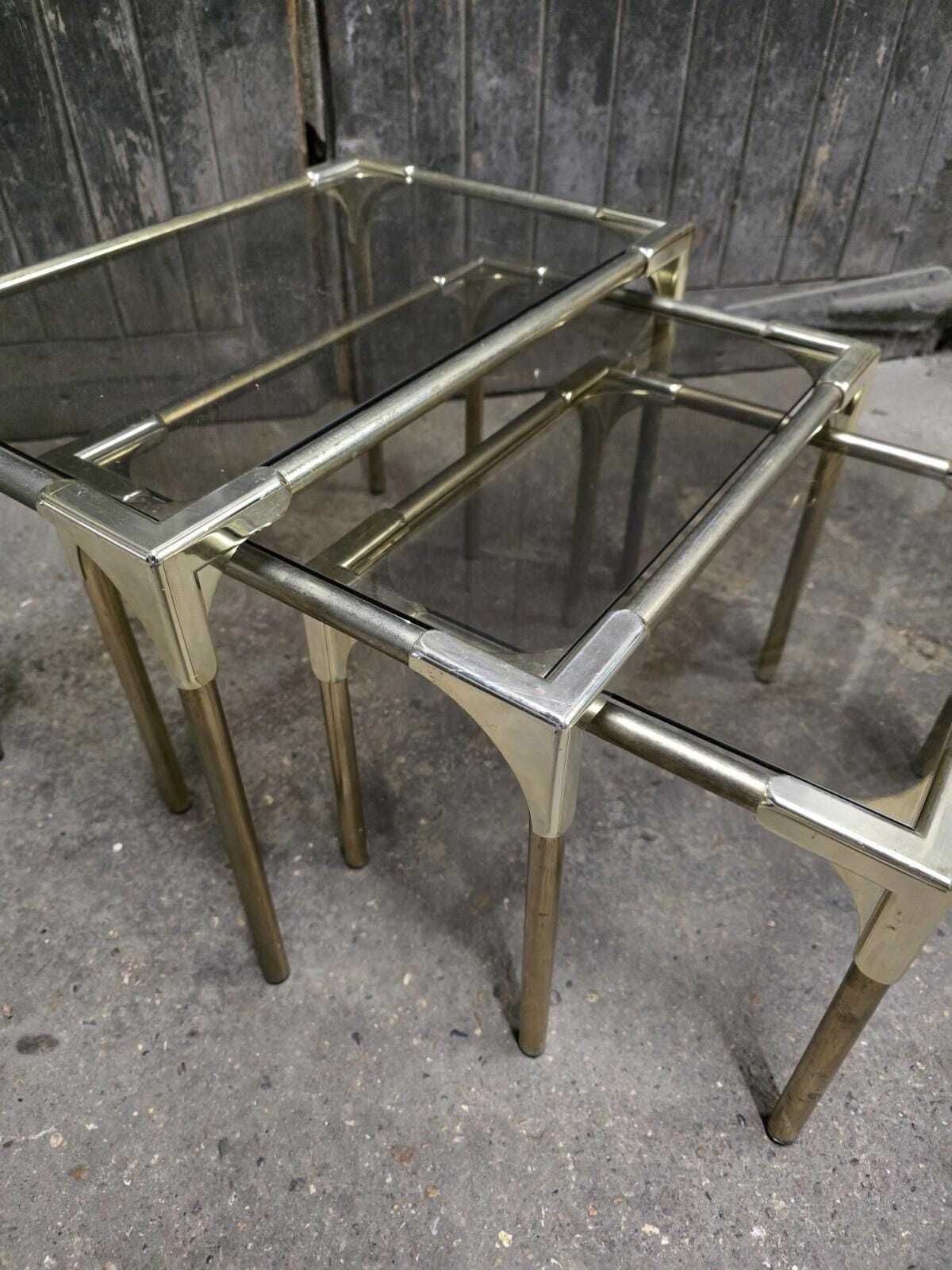 Italian Retro Vintage Mid Century Brass Nest Of Tables photo vintage