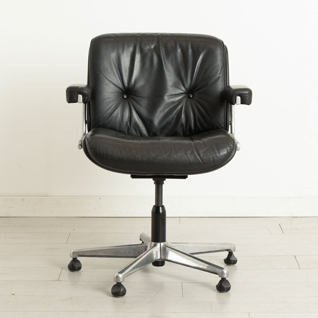 Pasal Office Chair In Black Leather With Plywood Shell & Aluminium Base By Karl Dittert For Giroflex C.1975 photo furniture