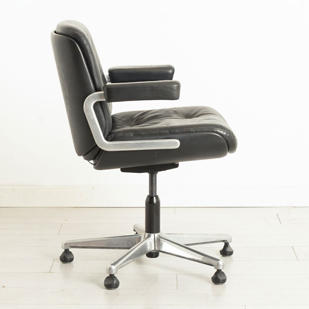 Pasal Office Chair In Black Leather With Plywood Shell & Aluminium Base By Karl Dittert For Giroflex C.1975 photo for sale