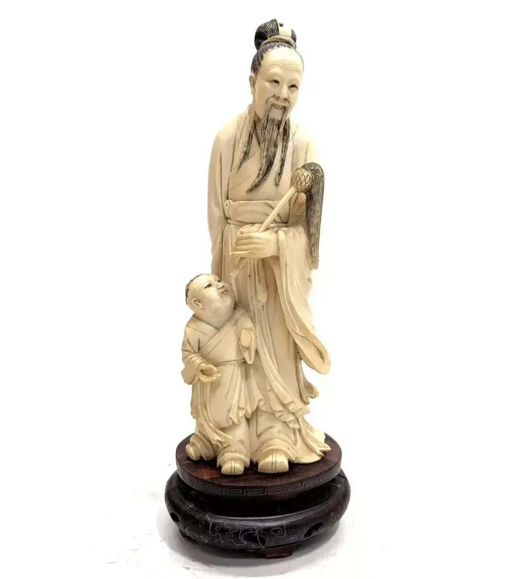 Ivory Okimono Statuette, 19th Century, Depicting A Man And Child