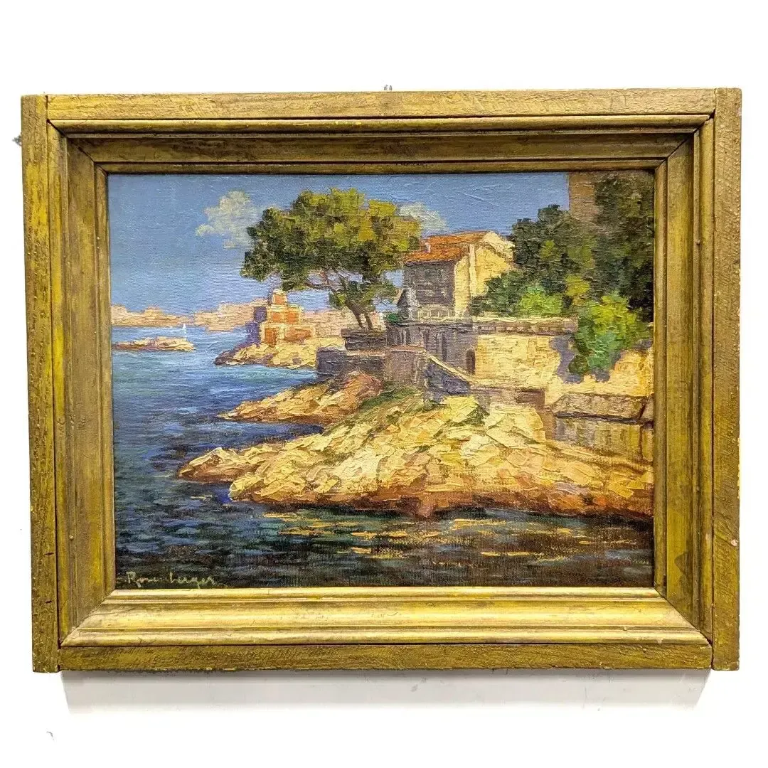 Pair Of Oil Paintings On Cardboard, Marine And Landscape, Illegible Signature
