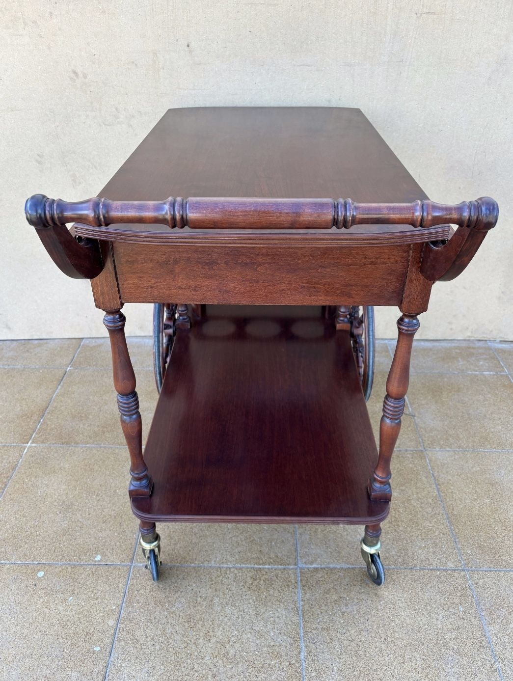 1950s Vintage Wood Drinks Trolley With Drawer & Bottle Rack photo 1140.0