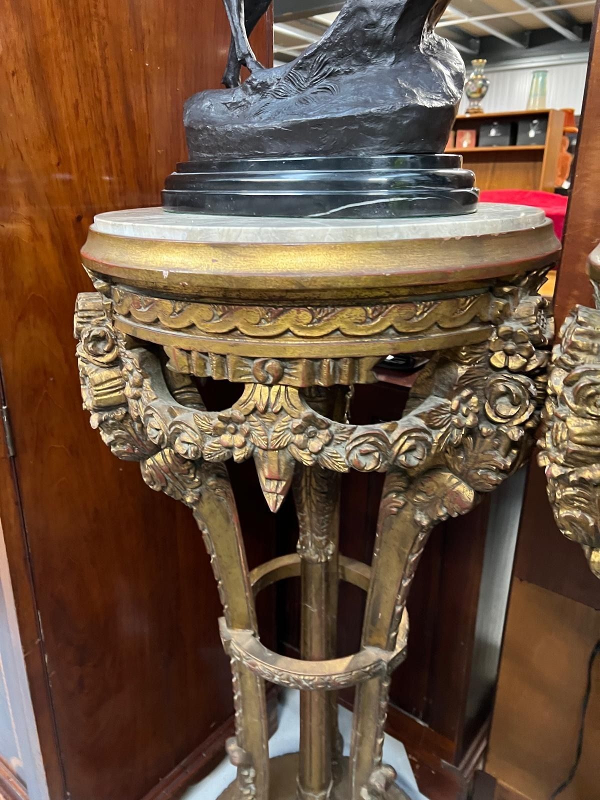 Pair Of Antique Carved Gilded Marble Topped Columns photo vinterior