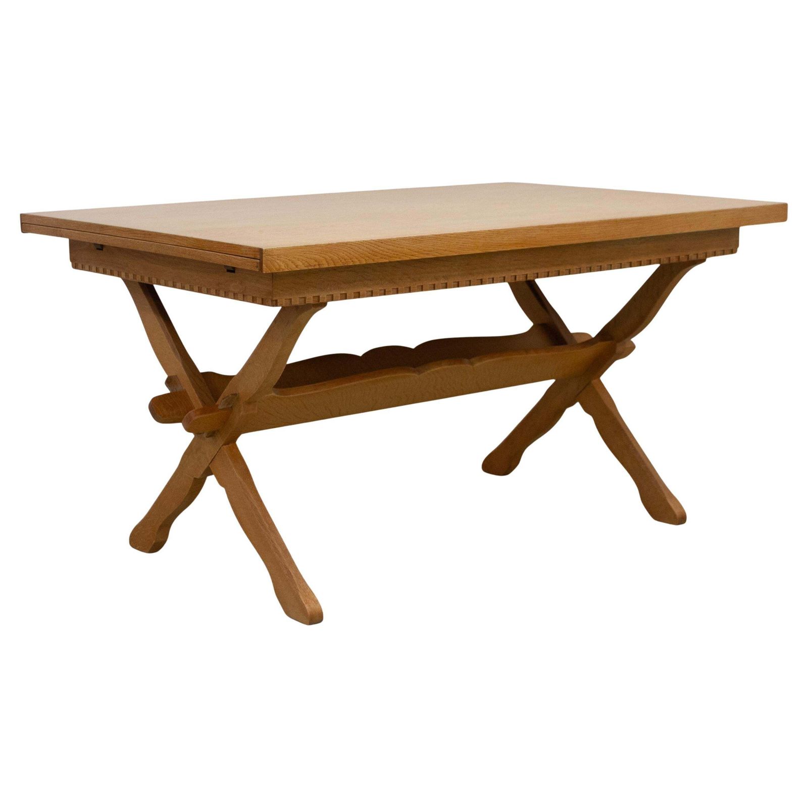 Danish Brutalist Oak Extendable Dining Table Attr. To Henning Kjærnulf 1960s