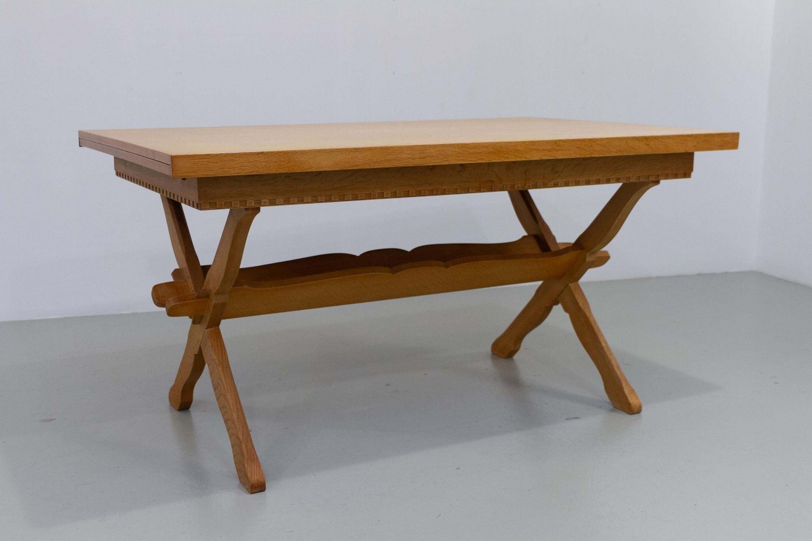 Danish Brutalist Oak Extendable Dining Table Attr. To Henning Kjærnulf 1960s photo furniture