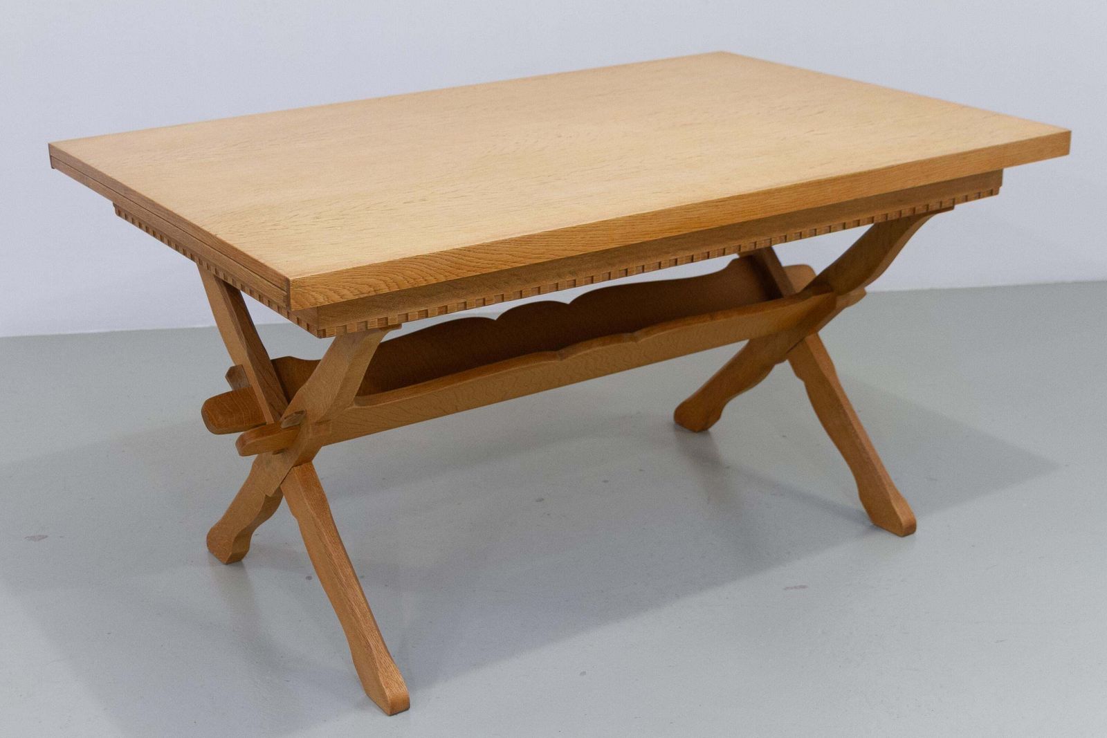 photo buy Danish Brutalist Oak Extendable Dining Table Attr. To Henning Kjærnulf 1960s