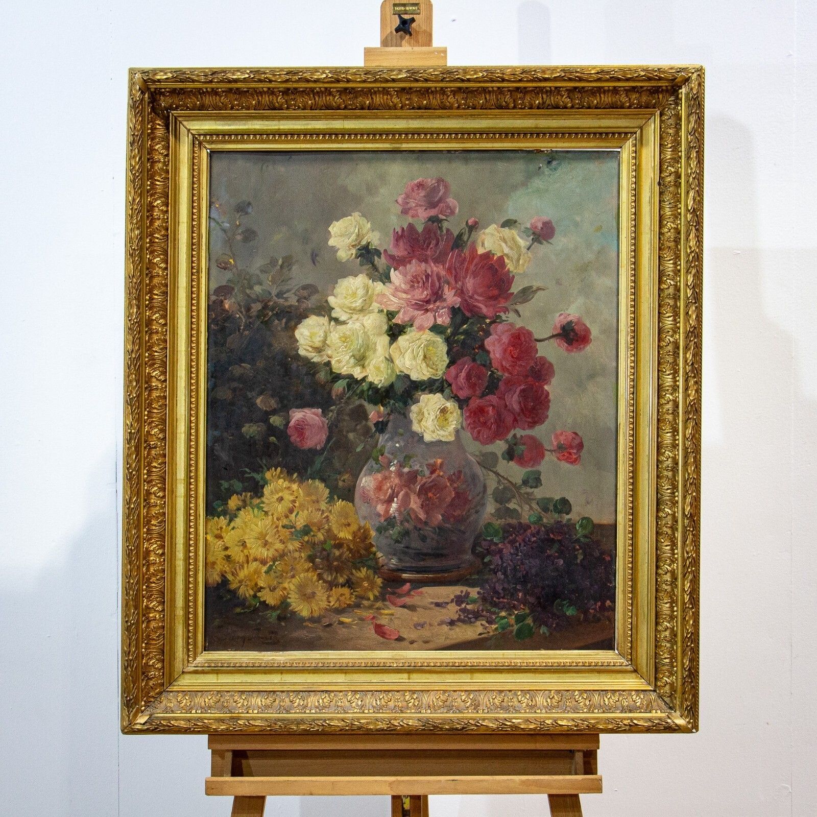 Pair Of Henry Schouten Flower Oil Paintings On Oak Board photo for sale