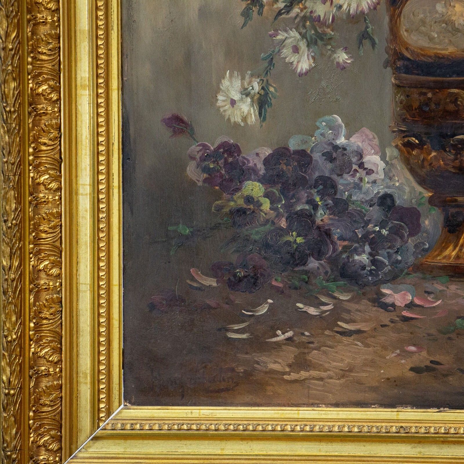 Pair Of Henry Schouten Flower Oil Paintings On Oak Board photo 1940.0