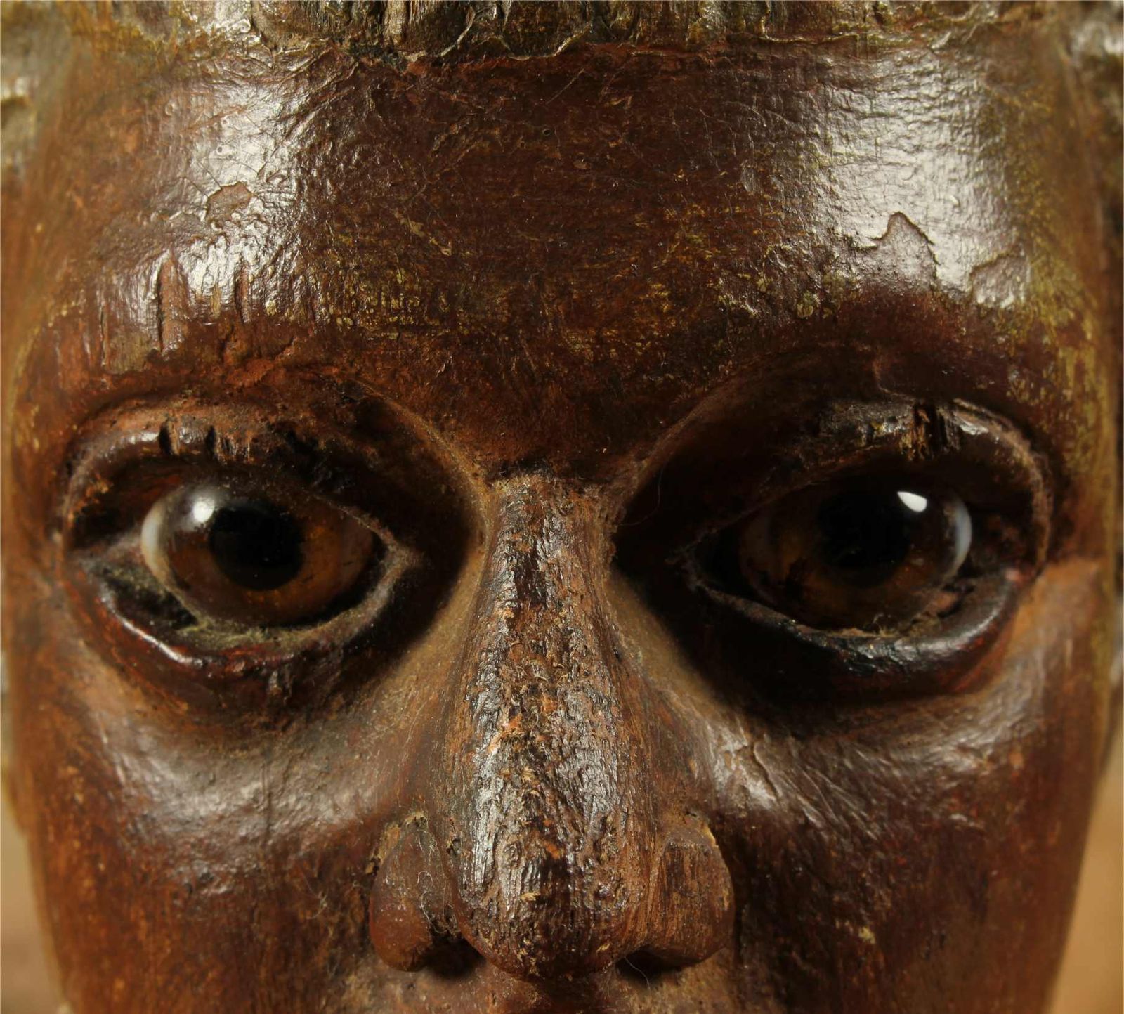 Antique Carved Wood Head. 18th Century Italian Polychrome Statue Carving. photo for sale