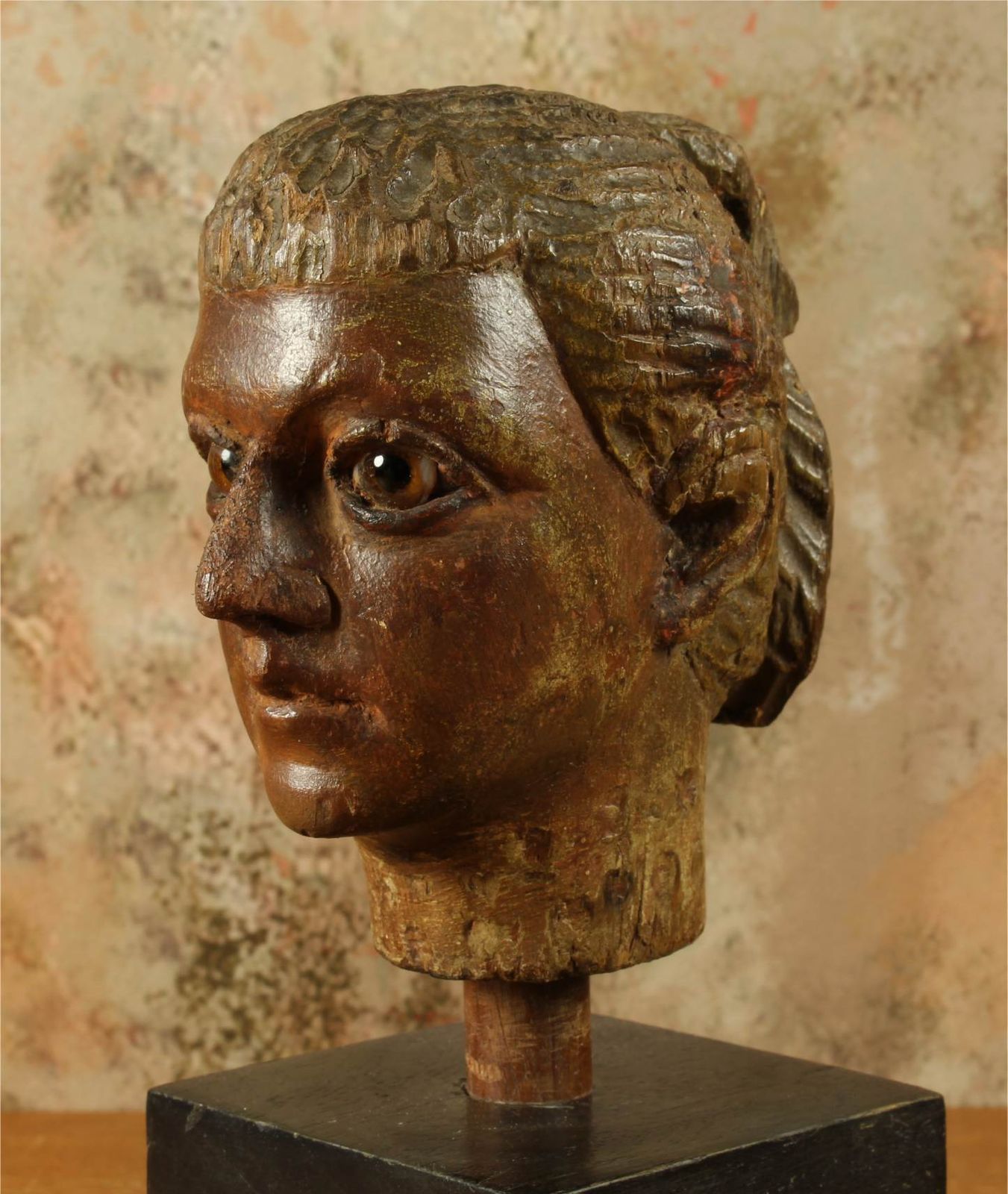 Antique Carved Wood Head. 18th Century Italian Polychrome Statue Carving. photo buy