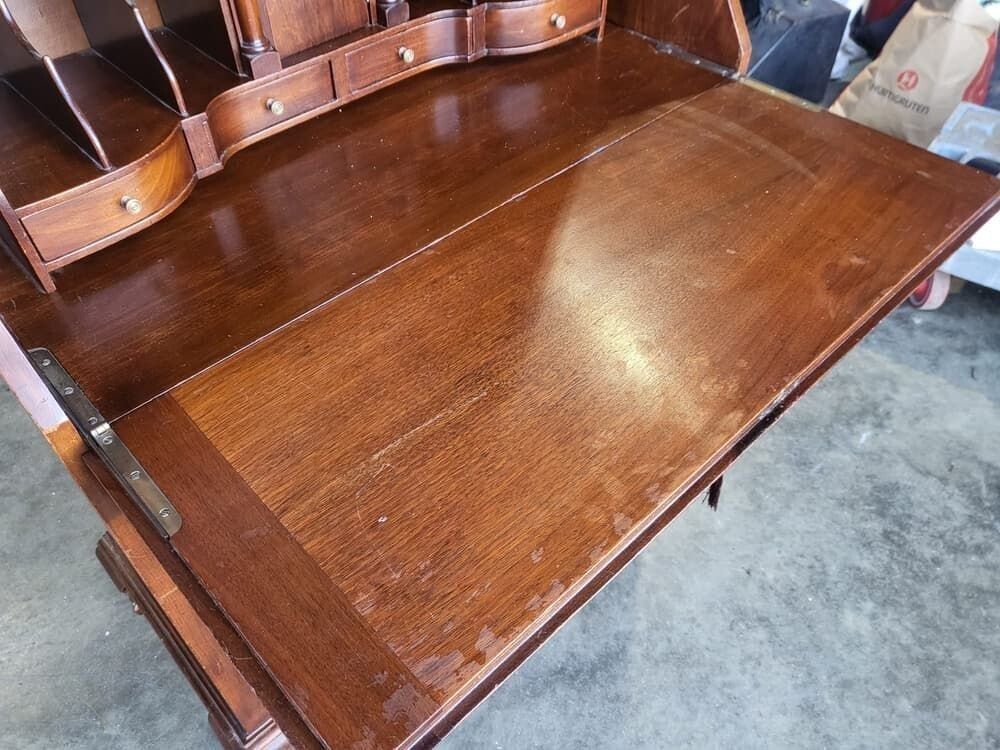 Furniture Antique Repro Serpentine Glazed Bookcase Bureau Desk Drawers photo
