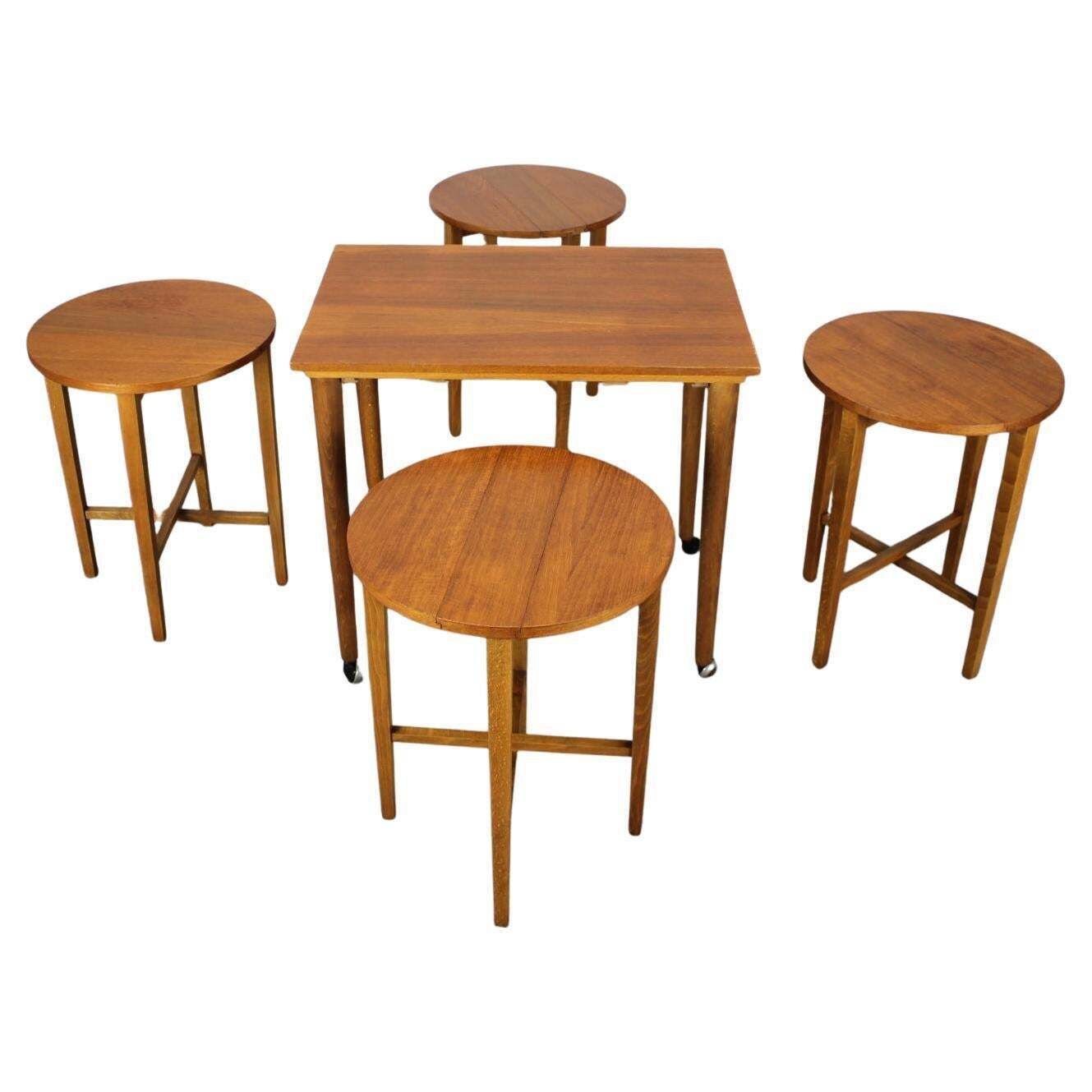 Restored Mid Century Folding Table And Stools By Poul Hundevad, Denmark, 1960s