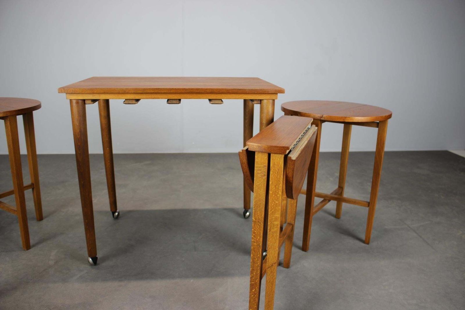 photo furniture Restored Mid Century Folding Table And Stools By Poul Hundevad, Denmark, 1960s