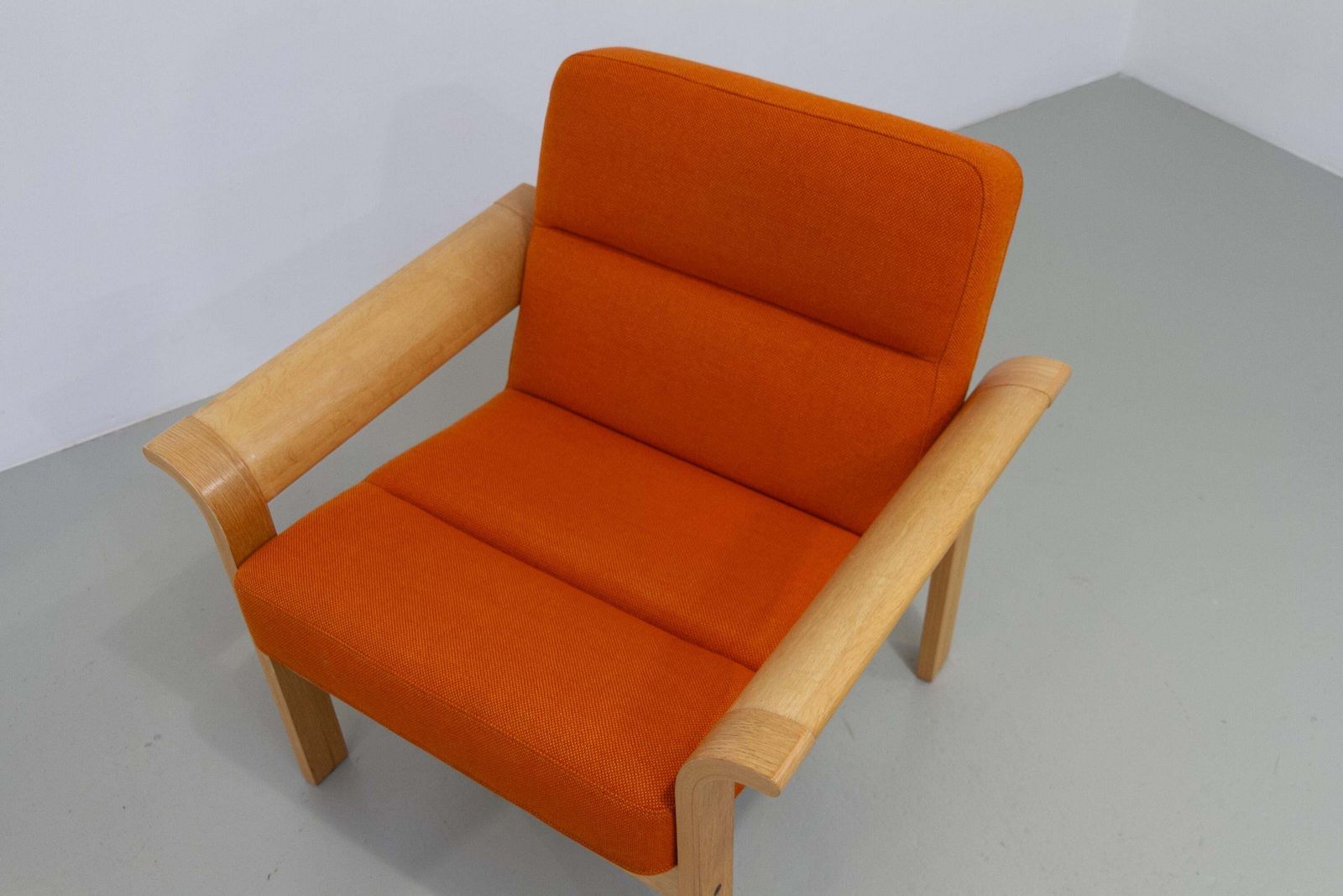 photo furniture Danish Orange Oak Botium Lounge Chair By Magnus Olesen, 1970s.