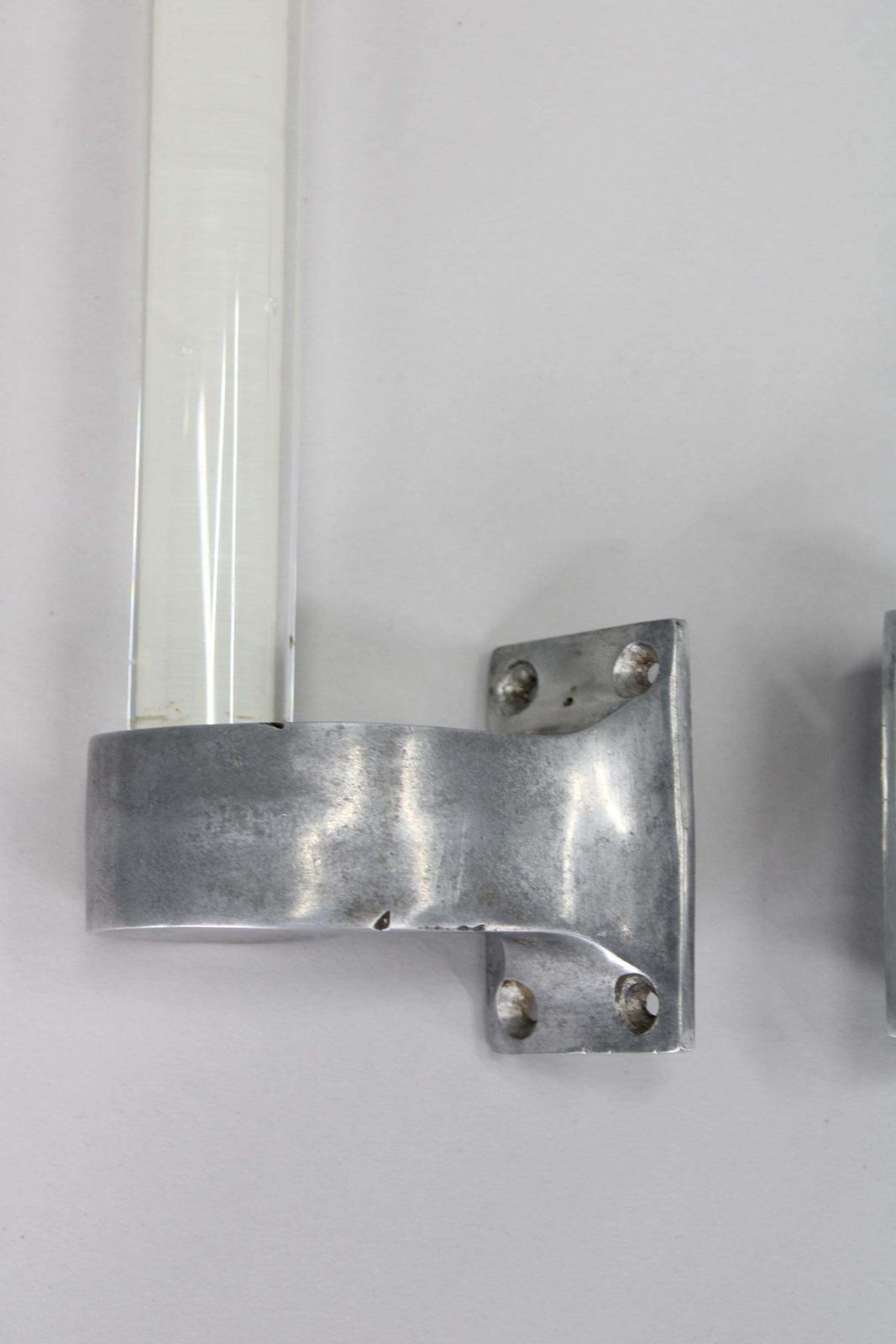 Pair Of 1930s Czechoslovak Art Deco Clear Glass Handles With Metal Mounts photo Home Decor