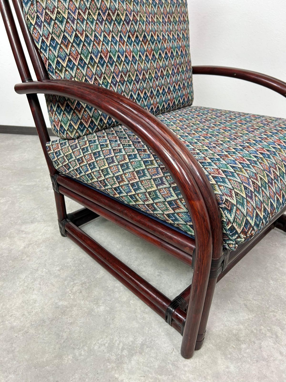 Mid Century Modern Bamboo Wingchair With Stool By Gervasoni photo vintage