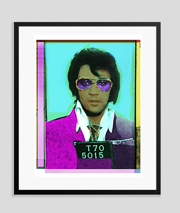 Batik 'Elvis Gold' Signed Limited Edition Print Framed In Black photo furniture