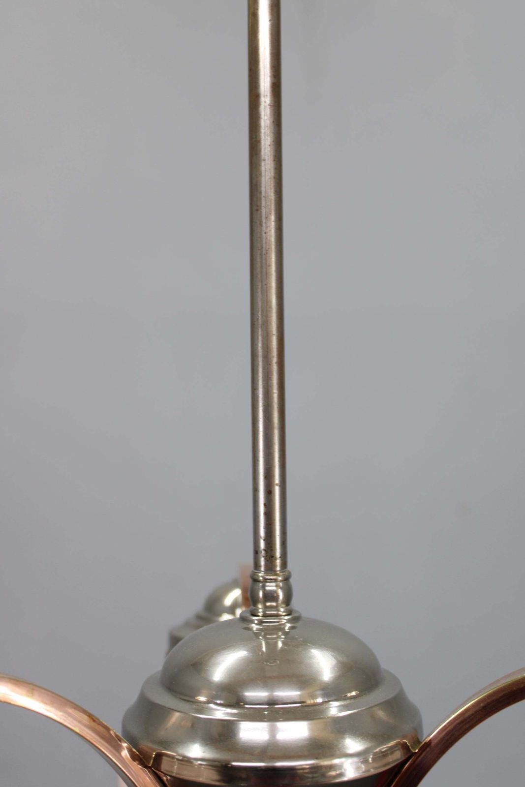 1930s Czechoslovak Art Deco Nickel Chandelier With Rose Opaline Glass Globes photo buy