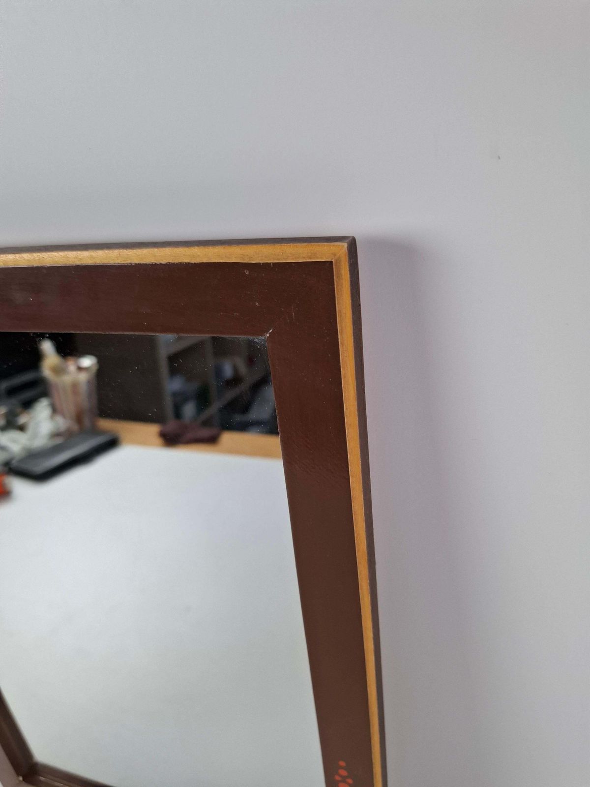 373.0 1960s Czechoslovak Mid Century Wooden Mirror With Graphic Frame Detail photo