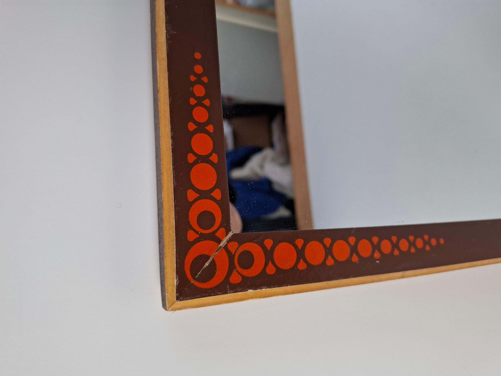 photo vinterior 1960s Czechoslovak Mid Century Wooden Mirror With Graphic Frame Detail