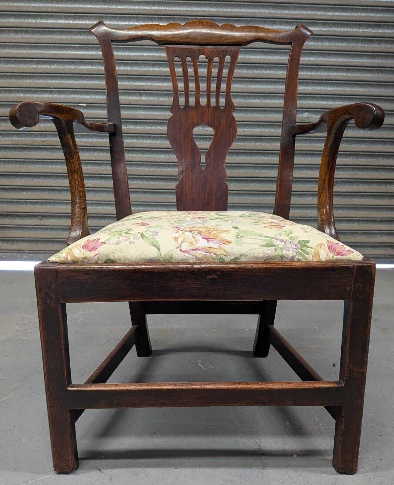 Georgian Oak County Cottage Splat Back Chair With Laura Ashley Upholstery