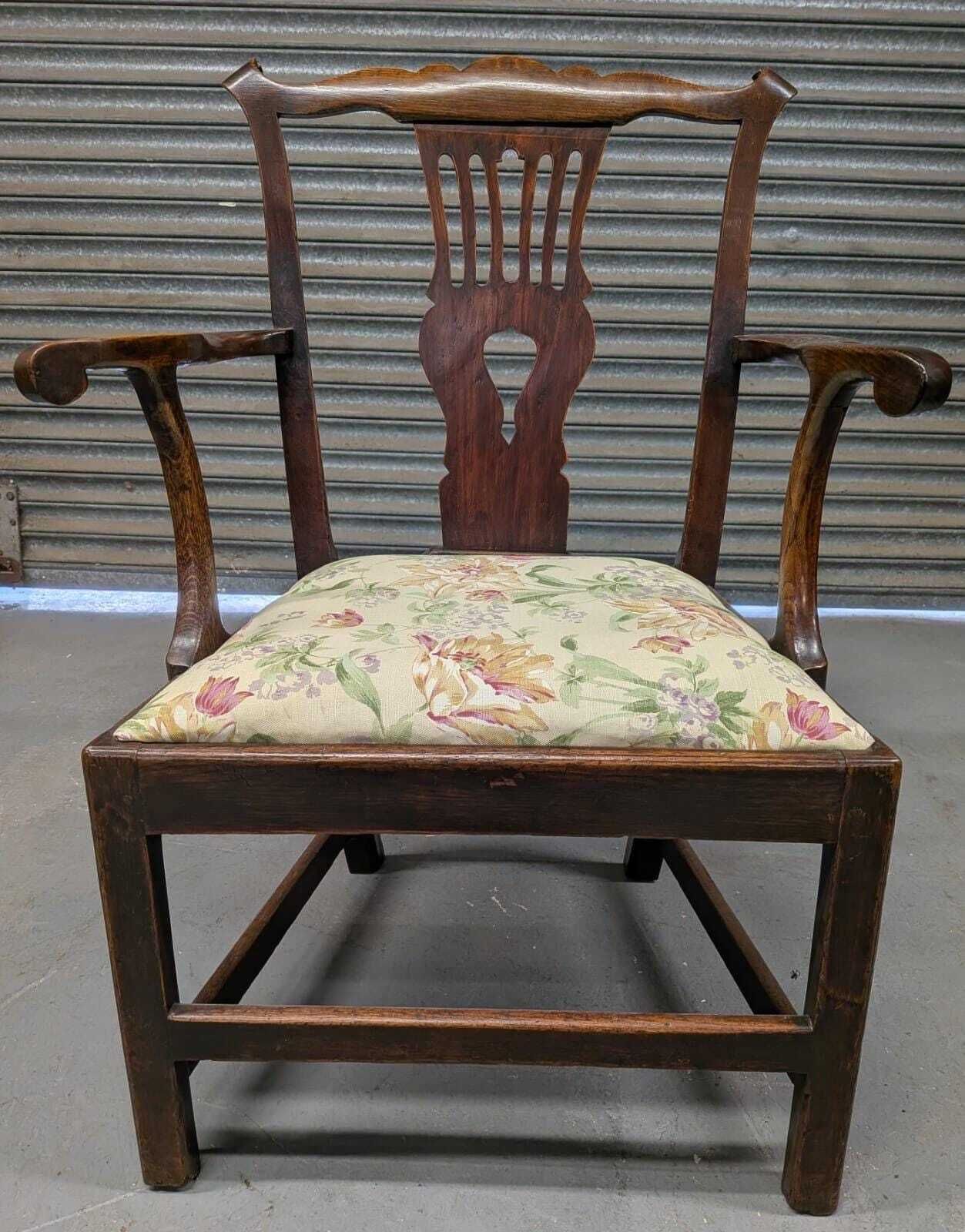 Georgian Oak County Cottage Splat Back Chair With Laura Ashley Upholstery photo for sale