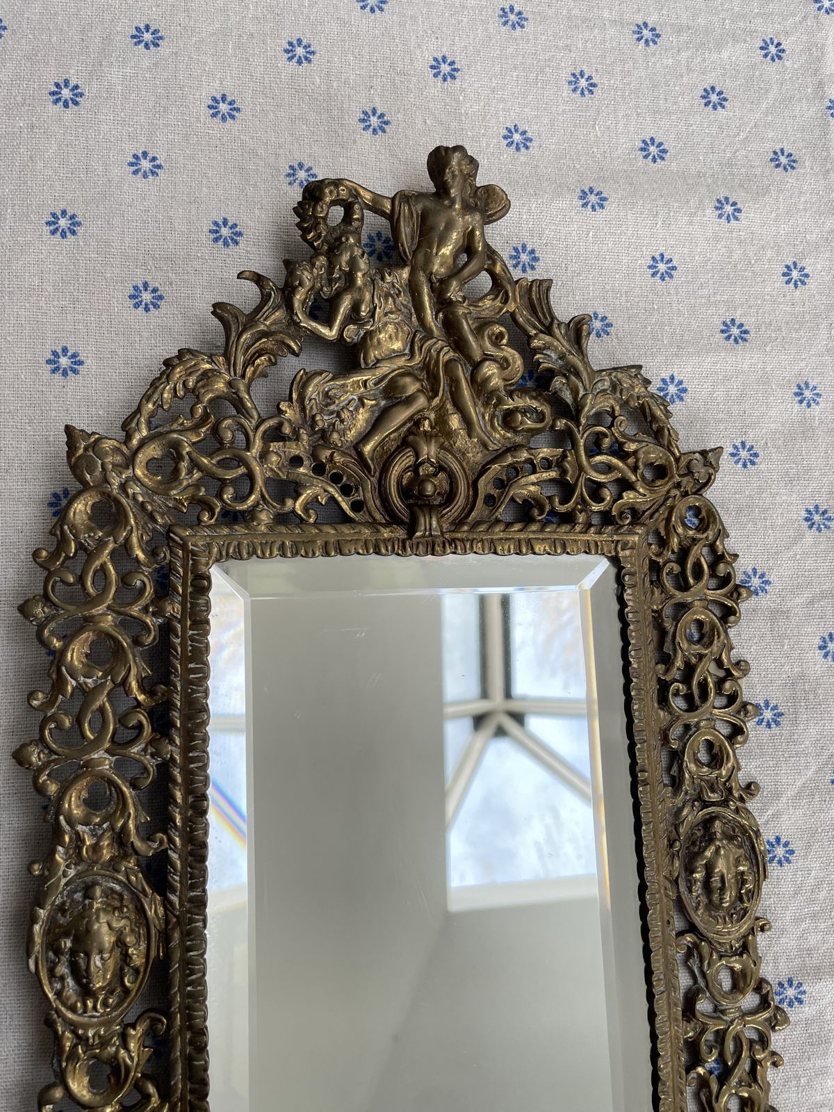 Antique Brass Girandole Wall Mirror photo for sale