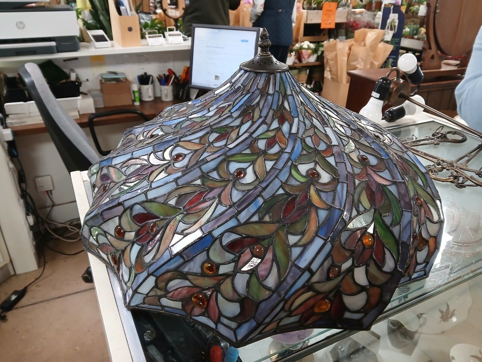 High Quality Mid Century Tiffany Style Glass Pendant Light Shade & Fittings photo 595.0