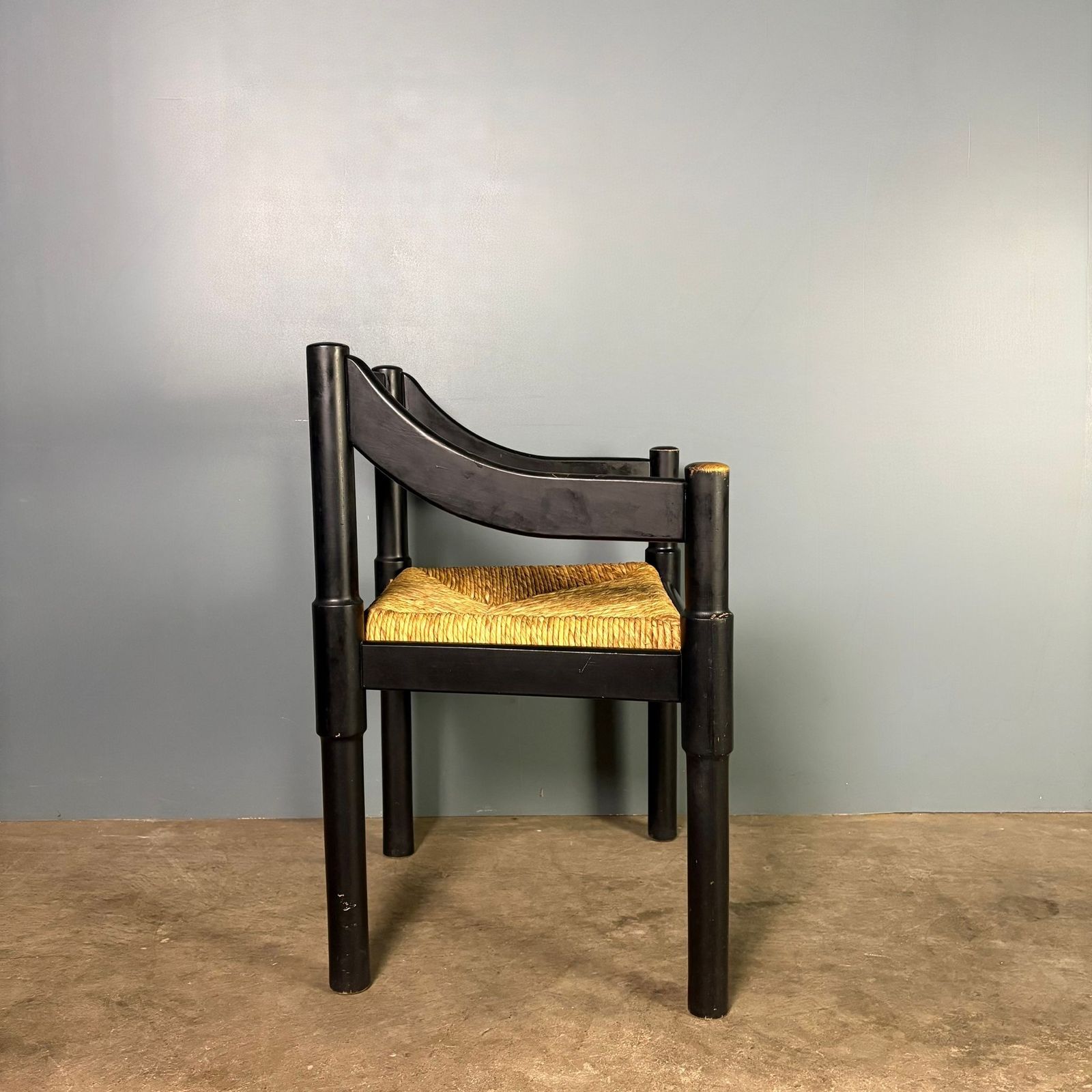Carimate Black Carver Rush Papercord Dining Chair By Vico Magistretti For Cassina Mid Century Retro Mcm photo furniture