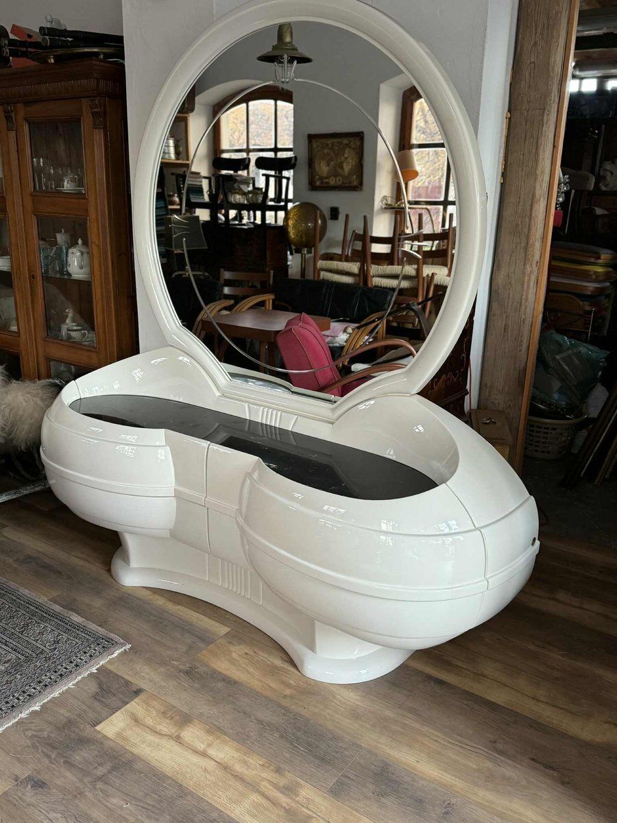 Space Age Vanity Table With Large Oval Mirror photo vintage