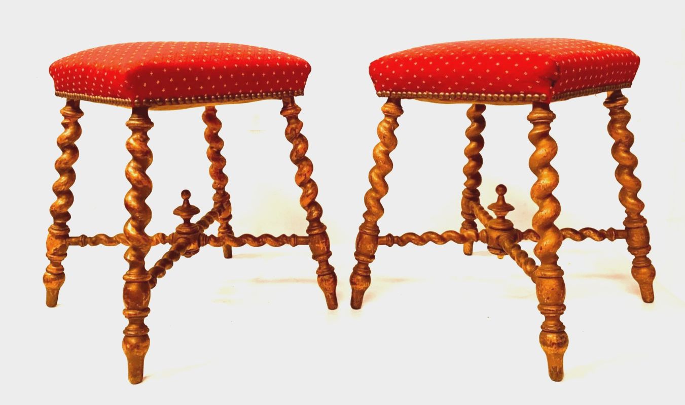 Pair Of Louis XIII Style Turned Wood Stools 19th Century photo buy