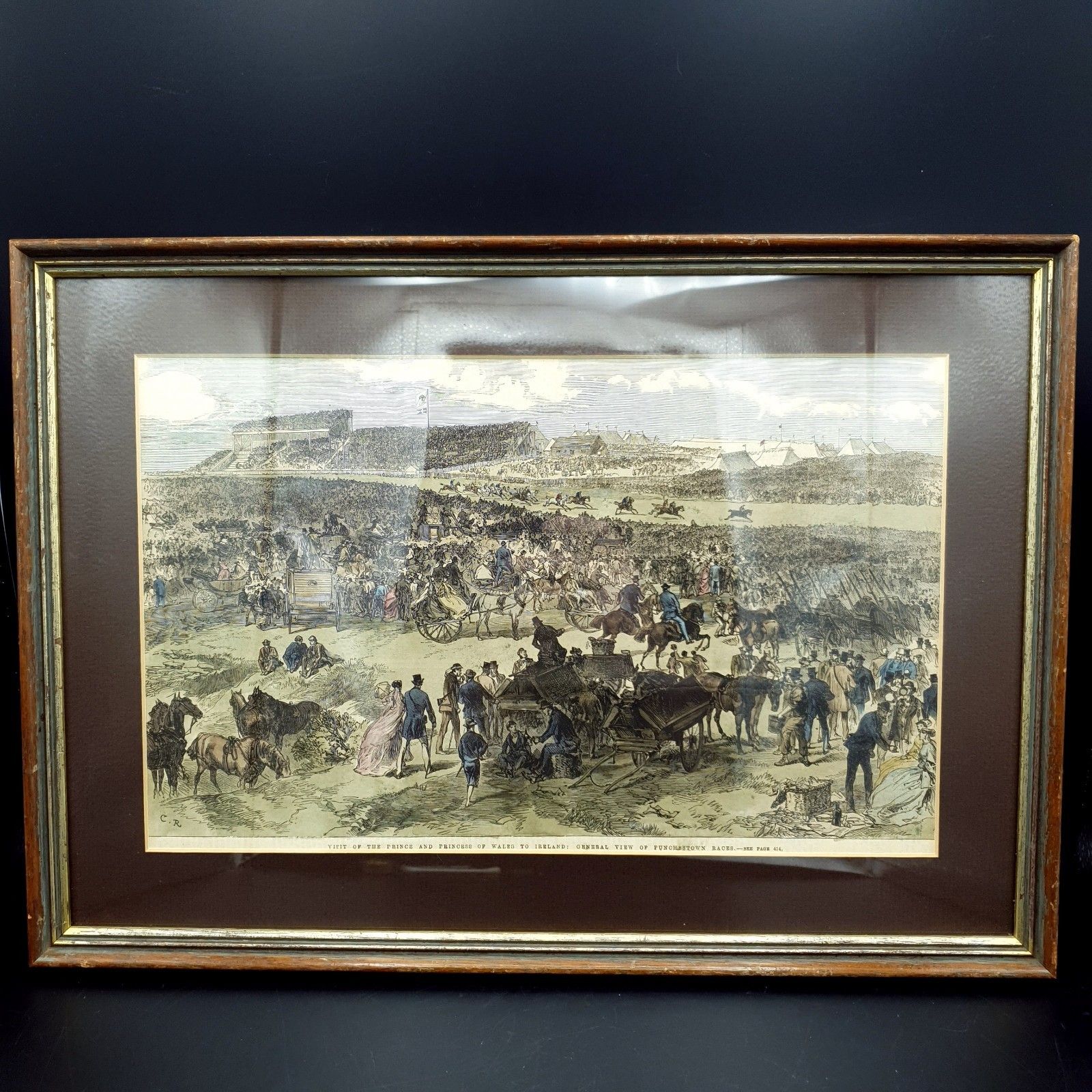 Hand Coloured Print Punchestown Races Prince & Princess Of Wales 43x30.5cm 1800s