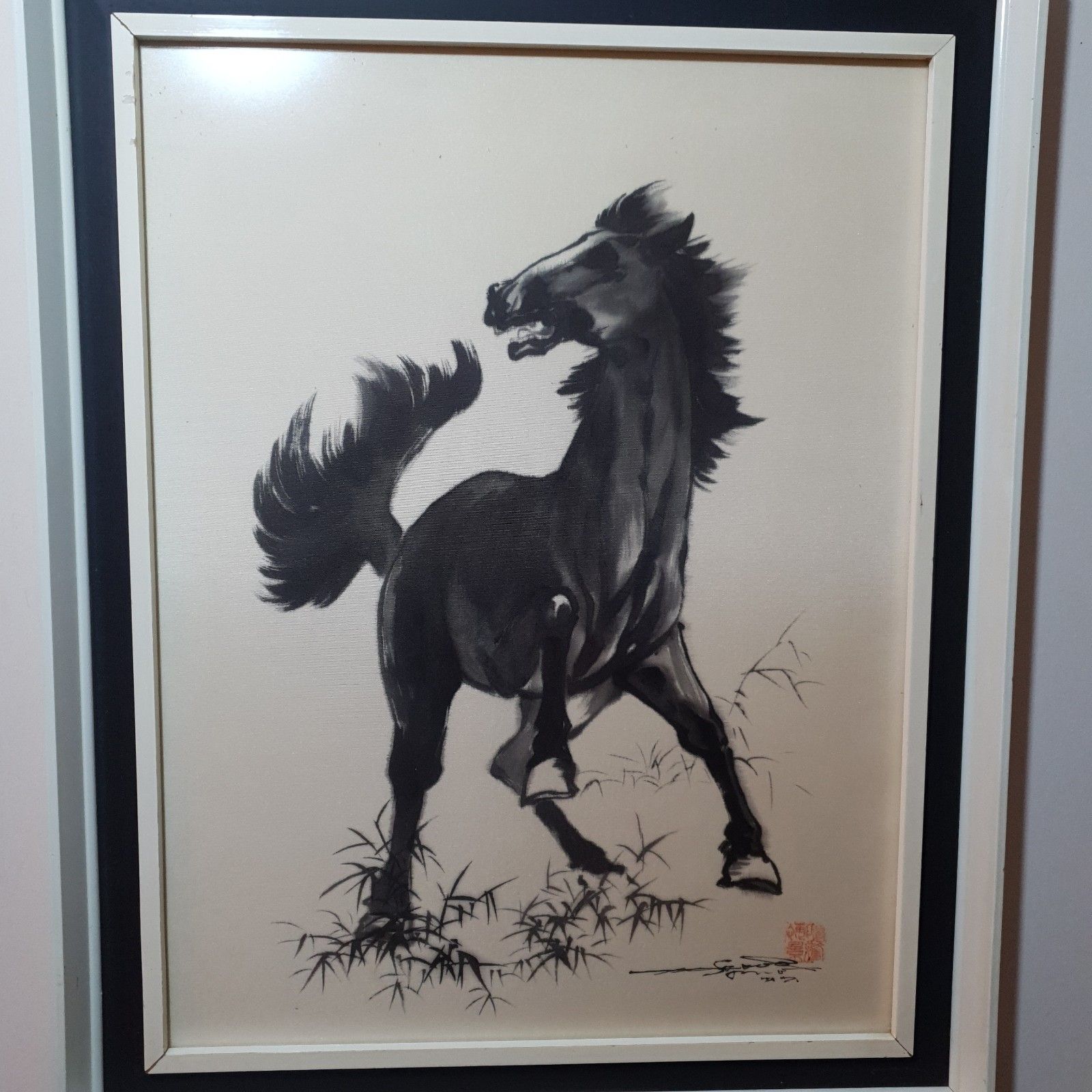 Horse Ink Brush Painting Joseph Koo Ming Kang Singapore Chinese C1960s H54xw33 photo for sale