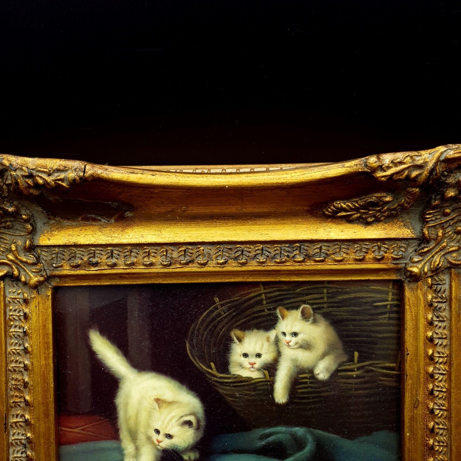 Carvers & Gilders Kitten Cat Print Arthur Heyer Ornate Gold Frame W28 H22.5 photo vinterior