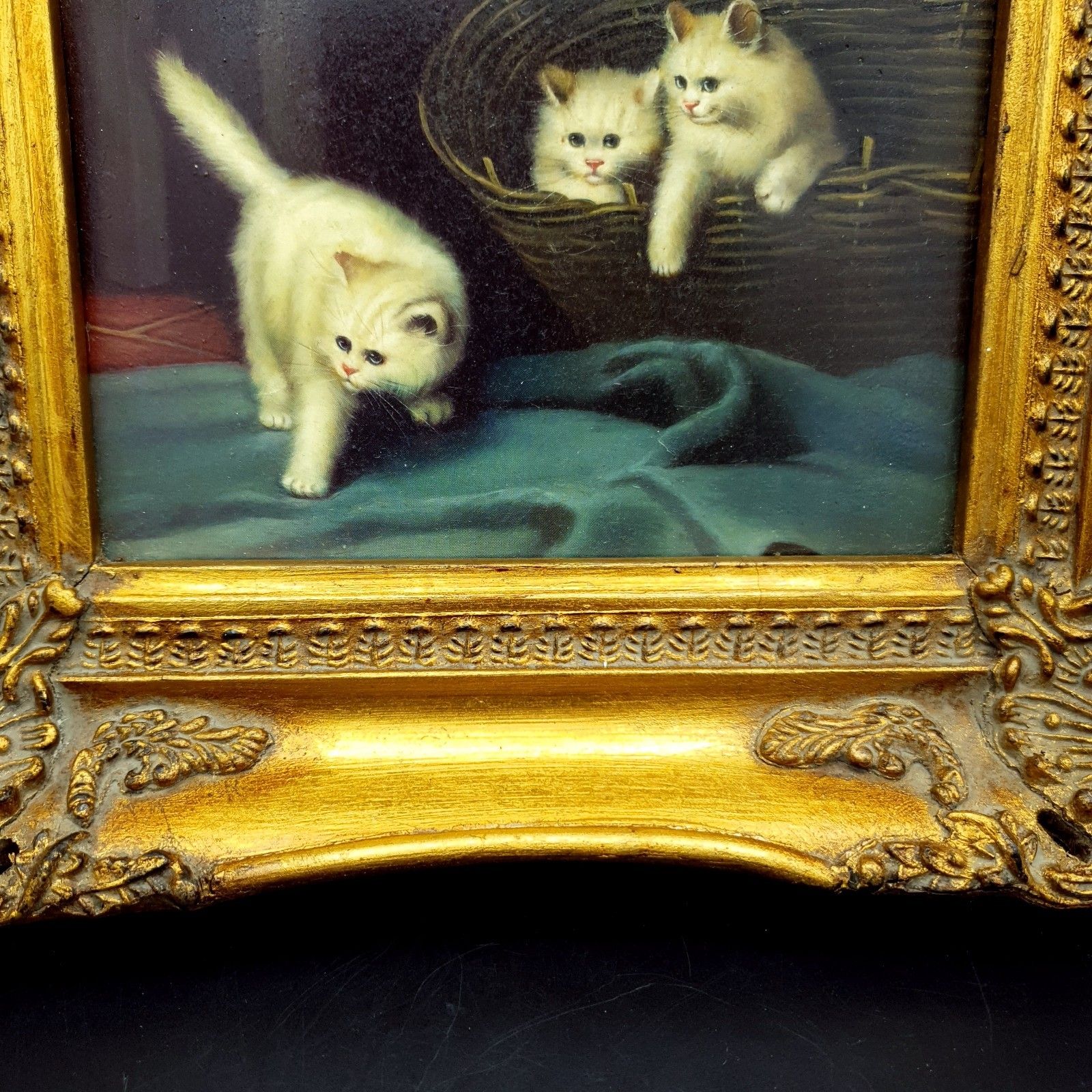 photo furniture Carvers & Gilders Kitten Cat Print Arthur Heyer Ornate Gold Frame W28 H22.5
