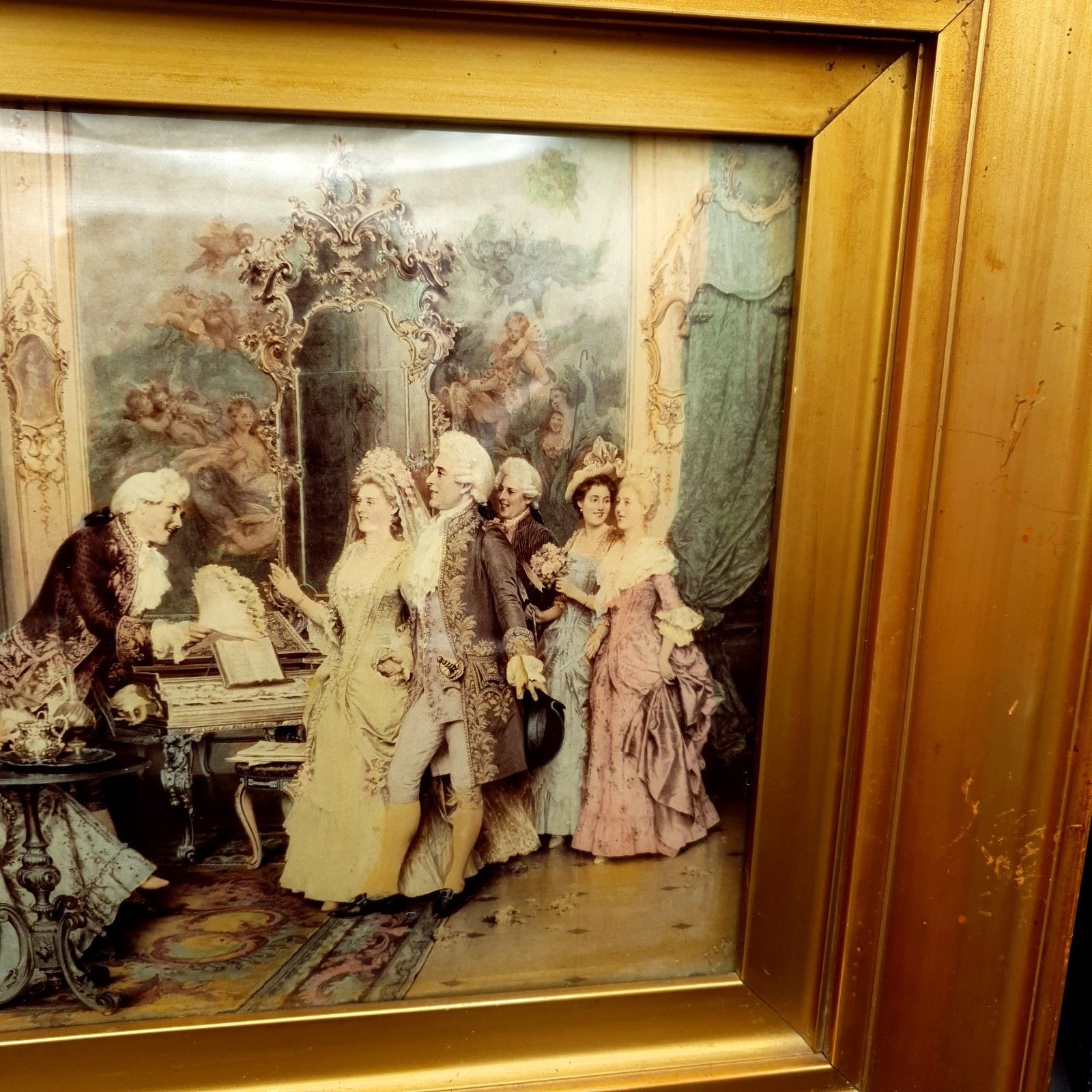 Antique Crystoleum Picture Rococo Betrothal Scene C1900 L39.5cm X H33cm Framed photo Art