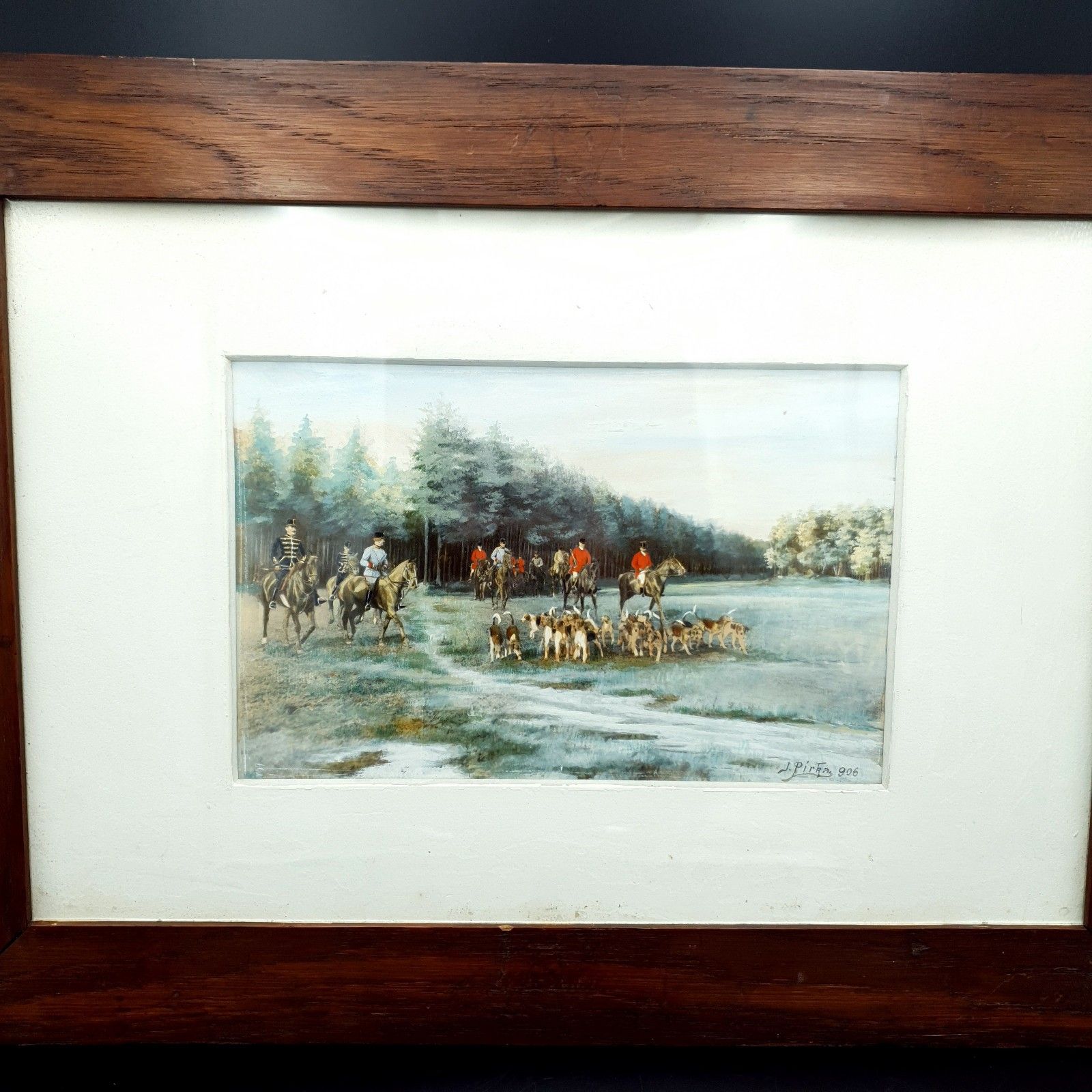 Josef Pirka Signed Watercolour Equestrian Hunting Scene 1906 Bohemia Antique Art photo for sale